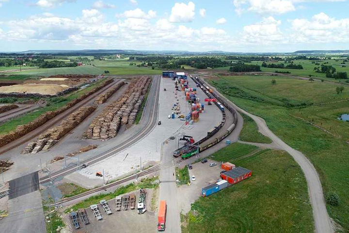 Aerial shot of the dryport in Skaraborg, today a logistics hot spot of Sweden