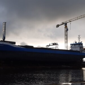 WASP: The picture shows the gigantic Wind Assisted Ship Propulsion technology, in this case a VentiFoil, on the vessel of one of the project beneficiaries. The Wind Assisted Ship Propulsion technology on the vessel enables the research, trail and validation of performance data for accelerating the greening of the sea transport within the North Sea Region. A large vessel fitted with wind-assisted propulsion technology